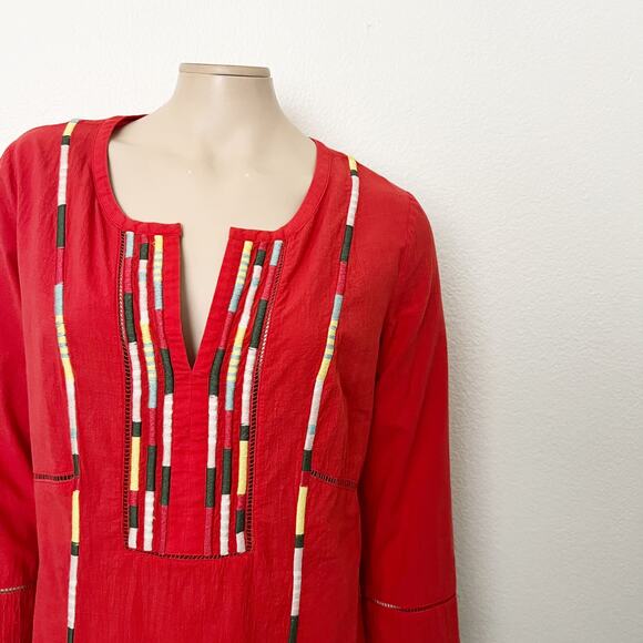 [Prana] Red Embroidered Lahela Coverup Tunic Mini Dress Long Sleeves Sz Medium M - Picture 7 of 13